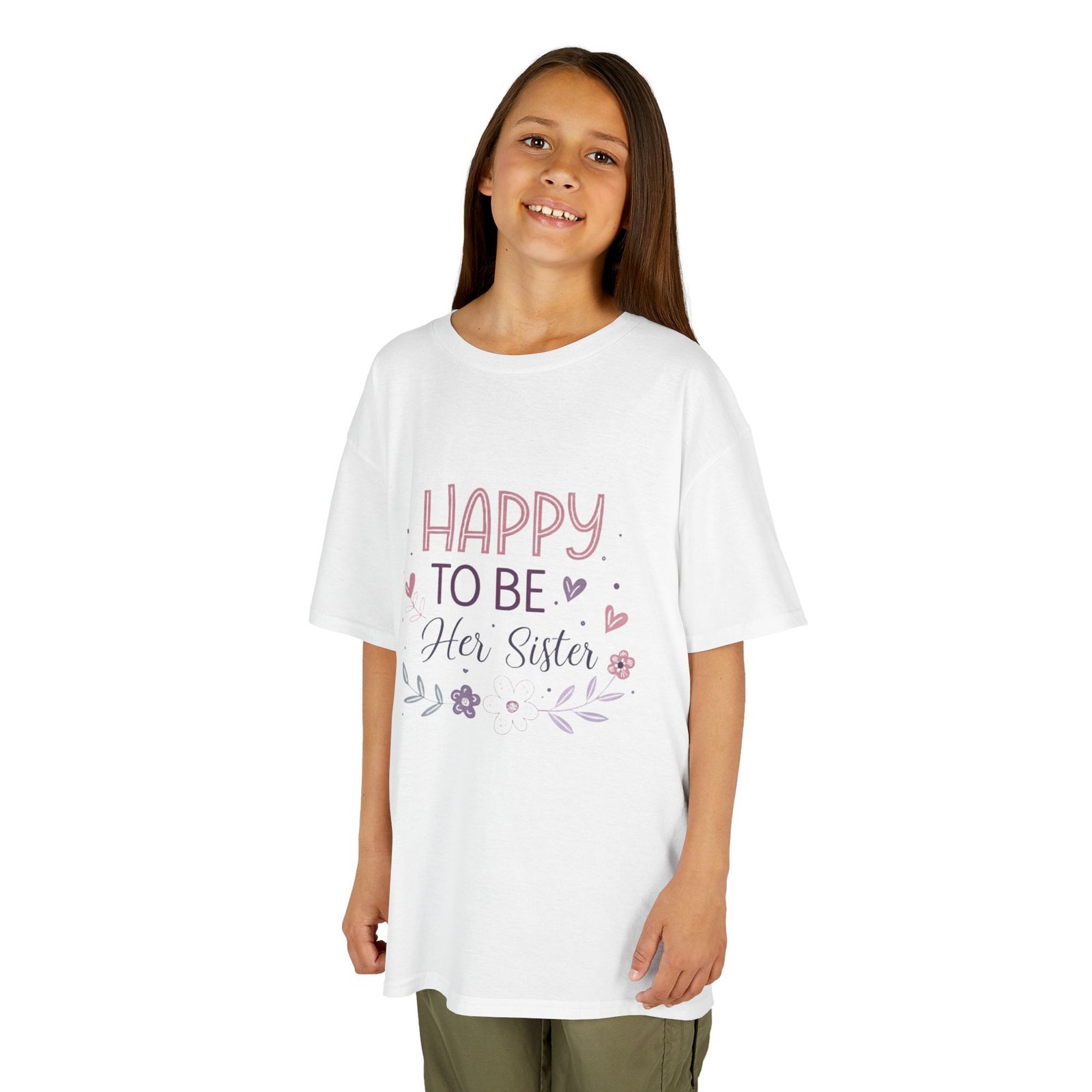 Children's Sisterhood Tee | Happy to Be Her Sister T-Shirt, Gift for Siblings, Family Reunion, Birthday, Cute Everyday Wear
