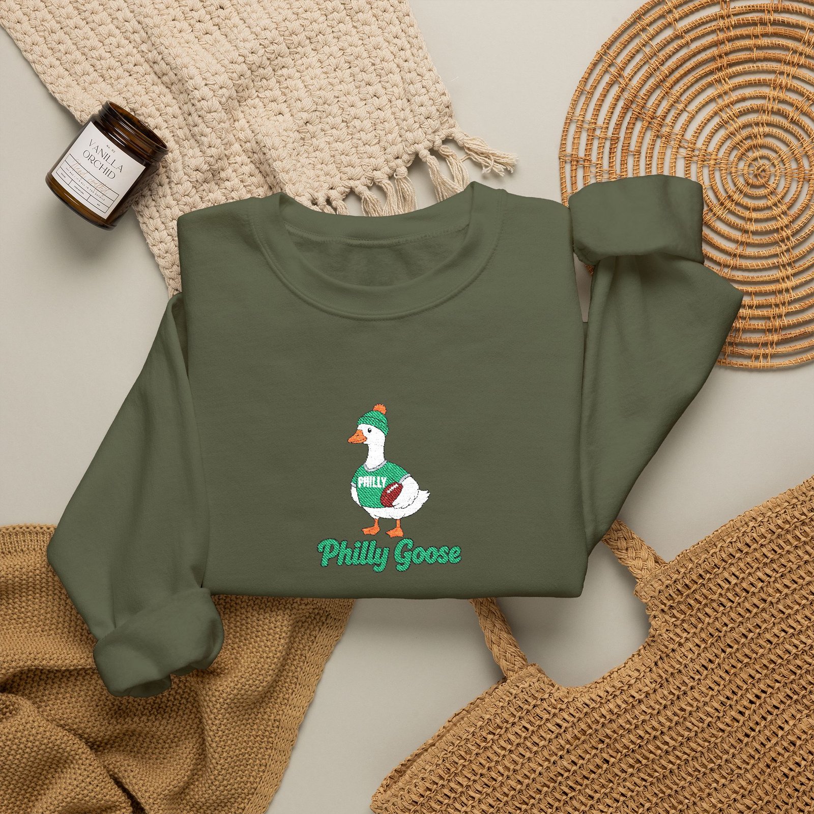 Philly Goose Embroidered Sweatshirt – Philadelphia Football Crewneck, Funny Goose Game Day Pullover, Cozy Green Philly Fan Gift for Men & Women - Image 45