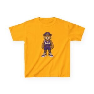 Alternative view of Lakers Teddy Bear Kids T Shirt | Los Angeles Basketball Shirt | Cute Bear Tee | Lakers Fan Gift | Kids (XS–XL