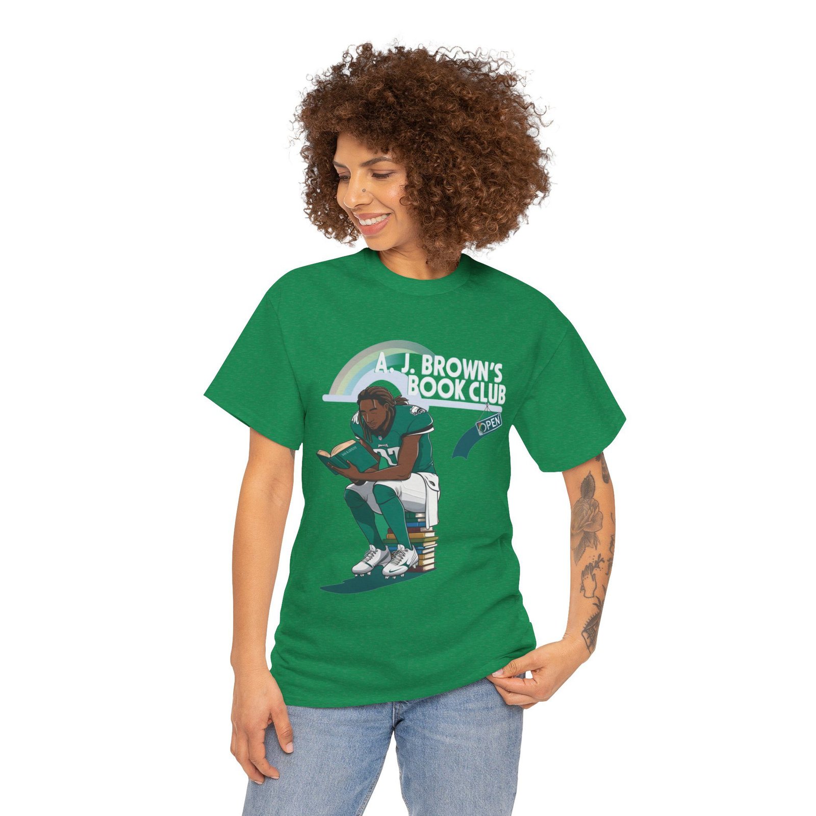 AJ Brown Philadelphia Eagles t shirt | NFL Fan Apparel | AJ's Book Club Crewneck Sweatshirt, vintage philadelphia shirt Heavy Cotton Tee - Image 7