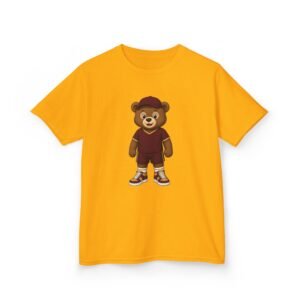 Alternative view of Washington Football Teddy Bear Kids T Shirt | Red Gold Football Bear Tee | Kids Football Fan Shirt | Kids (XS–XL)