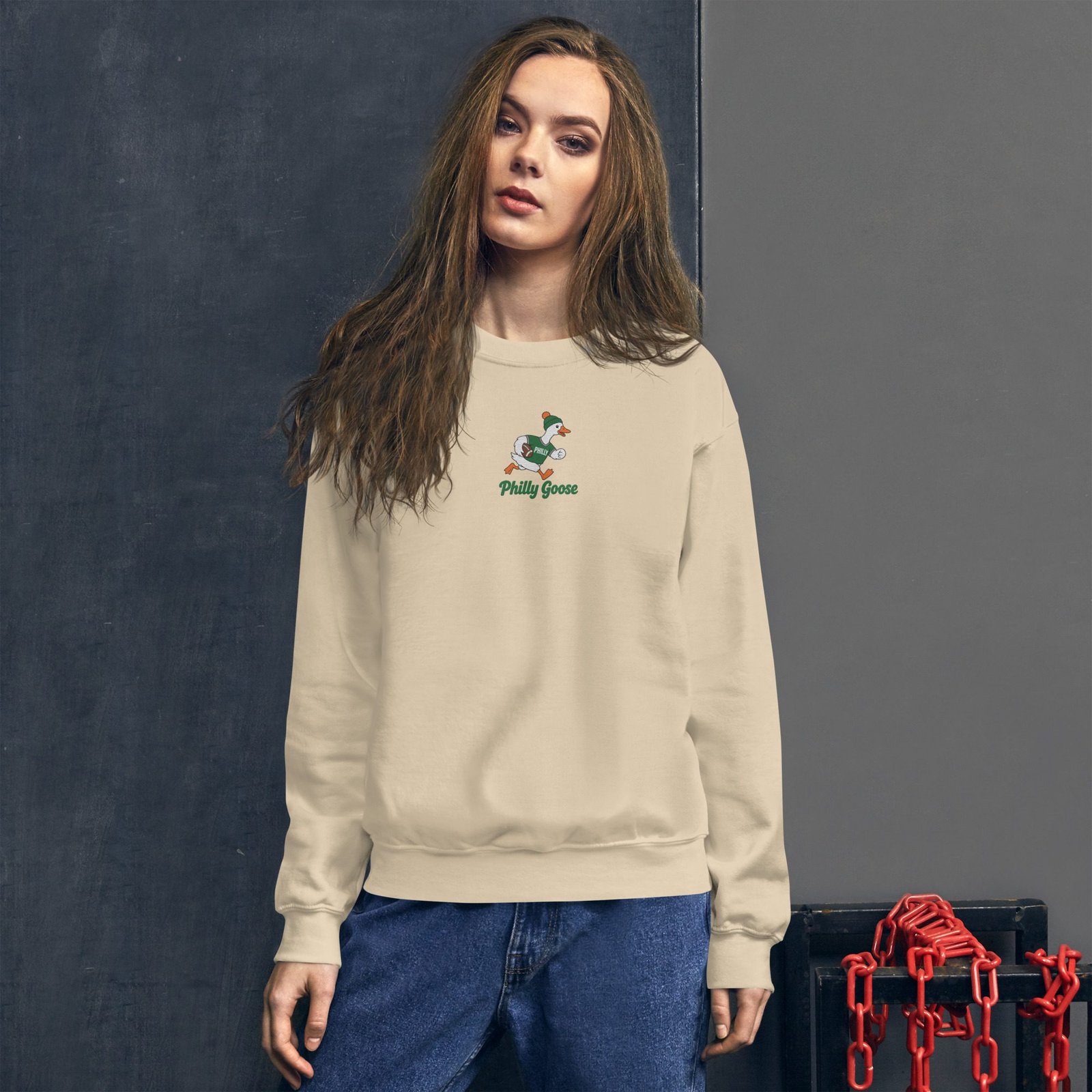 Philly Goose Embroidered Sweatshirt – Philadelphia Football Crewneck, Funny Goose Game Day Pullover, Cozy Green Philly Fan Gift for Men & Women - Image 5
